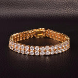 Mens Zircon Tennis Bracelet Chain Charm Hip Hop Style Fashion Jewelry Iced Finish 2 Row Gold Color Tone AAA CZ Bracelet Link 8" - Presidential Brand (R)