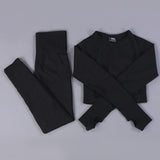 Women 2pcs Seamless Yoga Set Sport Suit Gymwear Workout Clothes Long Sleeve Gym Crop Top High Waist Leggings Fitness Sports Wear - Presidential Brand (R)