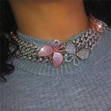 Pink Cuban Link Butterfly Choker Necklace Chain Crystal Rhinestone Chokers Necklaces for Women Gold Collar Wholesale - Presidential Brand (R)