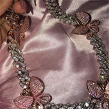 Pink Cuban Link Butterfly Choker Necklace Chain Crystal Rhinestone Chokers Necklaces for Women Gold Collar Wholesale - Presidential Brand (R)