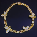 Pink Cuban Link Butterfly Choker Necklace Chain Crystal Rhinestone Chokers Necklaces for Women Gold Collar Wholesale - Presidential Brand (R)