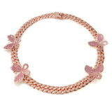 Pink Cuban Link Butterfly Choker Necklace Chain Crystal Rhinestone Chokers Necklaces for Women Gold Collar Wholesale - Presidential Brand (R)