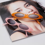 Small Oval Vintage Sunglasses Women Cat Eye Brand Design Retro Skinny Cateye Frame Tiny Sun Glasses Shades - Presidential Brand (R)