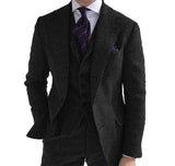 3 Pieces Mens Suits Wool Business Retro Classic Herringbone Pattern Groom Tweed Wool Tuxedos for Wedding (Blazer+Pants+Vest) - Presidential Brand (R)