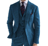 3 Pieces Mens Suits Wool Business Retro Classic Herringbone Pattern Groom Tweed Wool Tuxedos for Wedding (Blazer+Pants+Vest) - Presidential Brand (R)