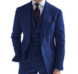 3 Pieces Mens Suits Wool Business Retro Classic Herringbone Pattern Groom Tweed Wool Tuxedos for Wedding (Blazer+Pants+Vest) - Presidential Brand (R)