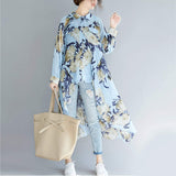 Womens Uneven Long Chiffon Shirt with Prints - Presidential Brand (R)